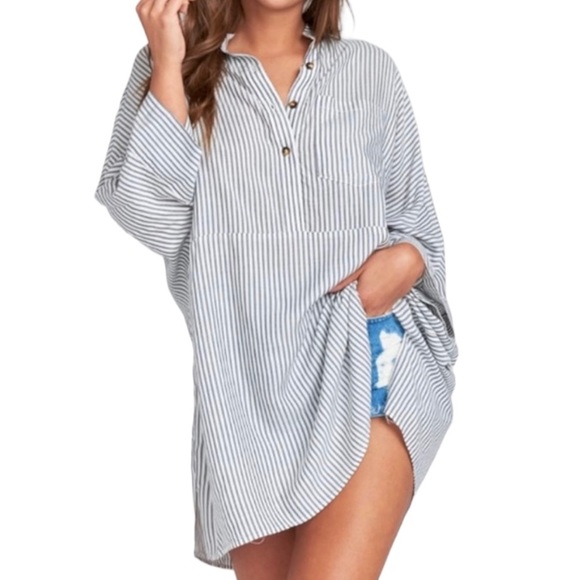 Show Me Your MuMu Tops - Show Me Your Mumu Striped Black White Henley Split Neck Draped Oversize Tunic S